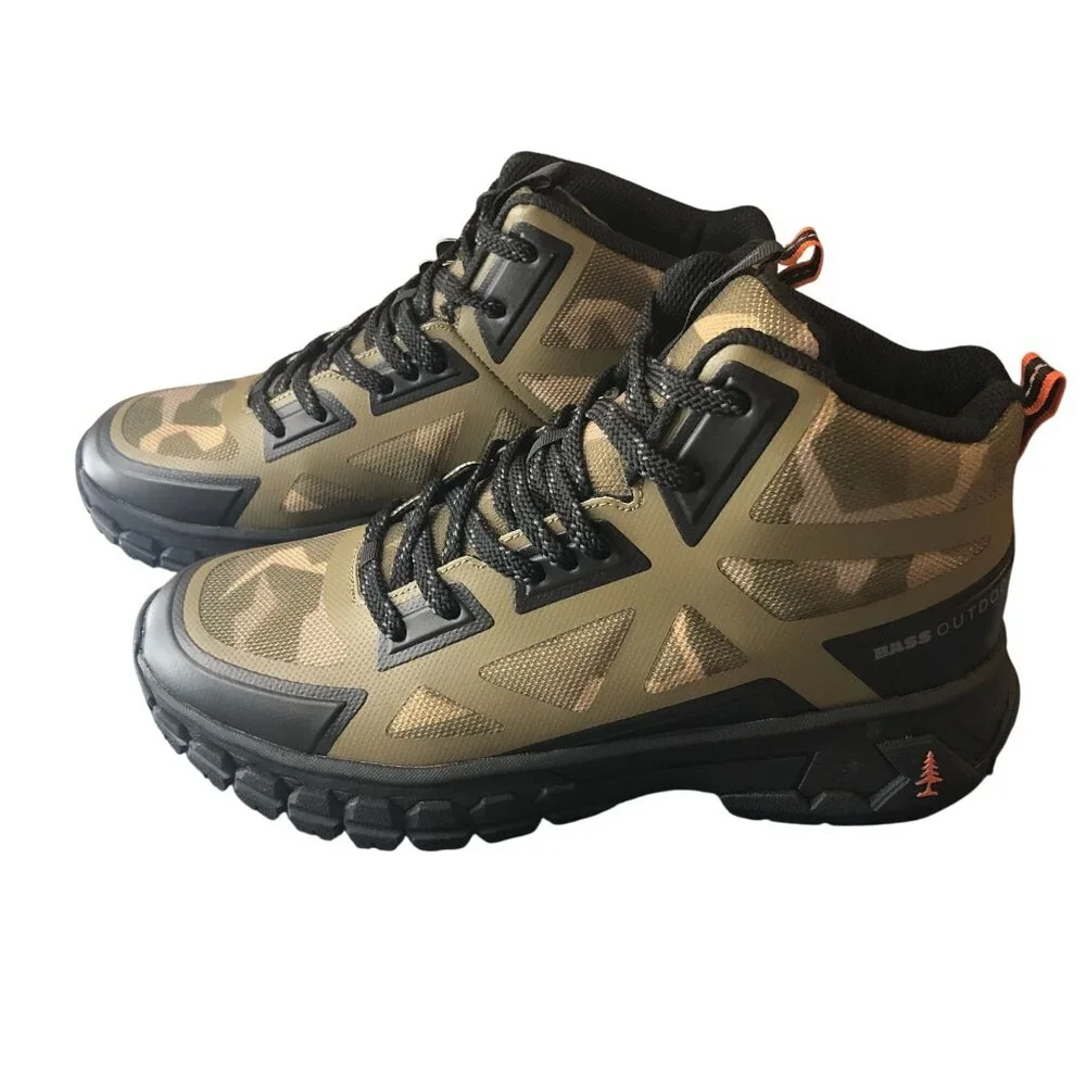 Bass Outdoor Mens Peak Seamless Hiker Mid Boots Camo Green Black US 13